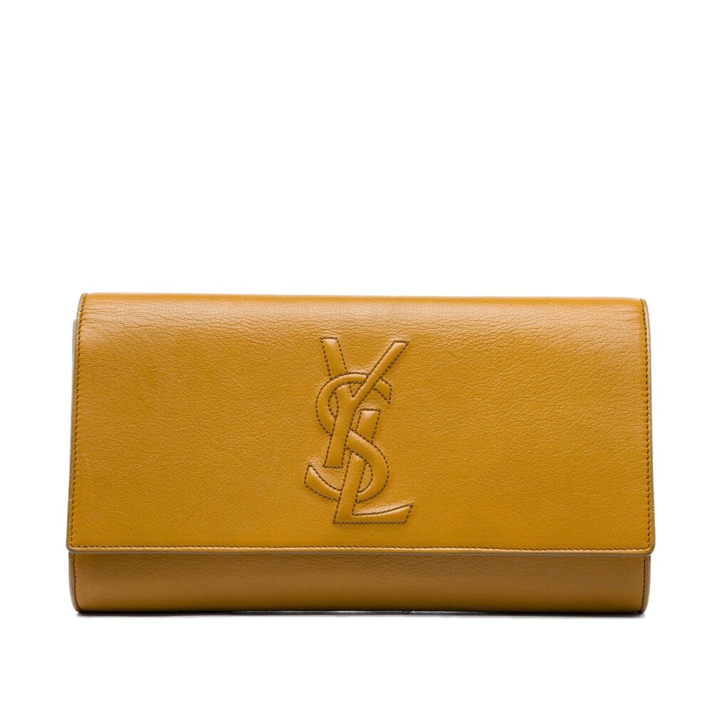 Pre-Loved Saint Laurent Large Textured Calfskin Monogram Belle De Jour Clutch